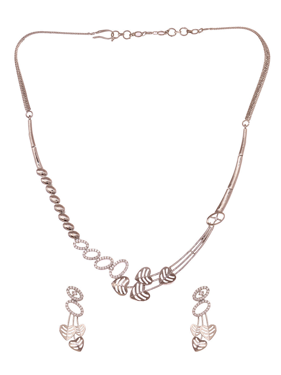 White Silver Toned AD Studded Heart Shape Necklace Jewellery Set, zaveri pearls, sale price rs, sale price, sale gold plated, sale gold, sale, rubans, ring, regular price, priyassi jewellery,